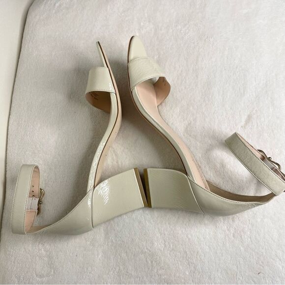 Kate Spade Sandals Susane Crinkle Patent Leather Strap Heels Cream Bone Size 8.5 - Picture 9 of 16